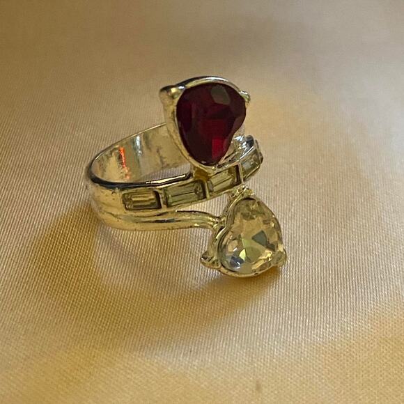 Silver Red and Crystal hearts and Crystal band ring Size 6 - Picture 4 of 8